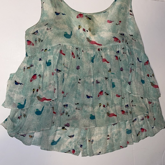 Free People Boho Green and Red Bird Themed Sleeveless Top - Women’s Size Small - Picture 6 of 10